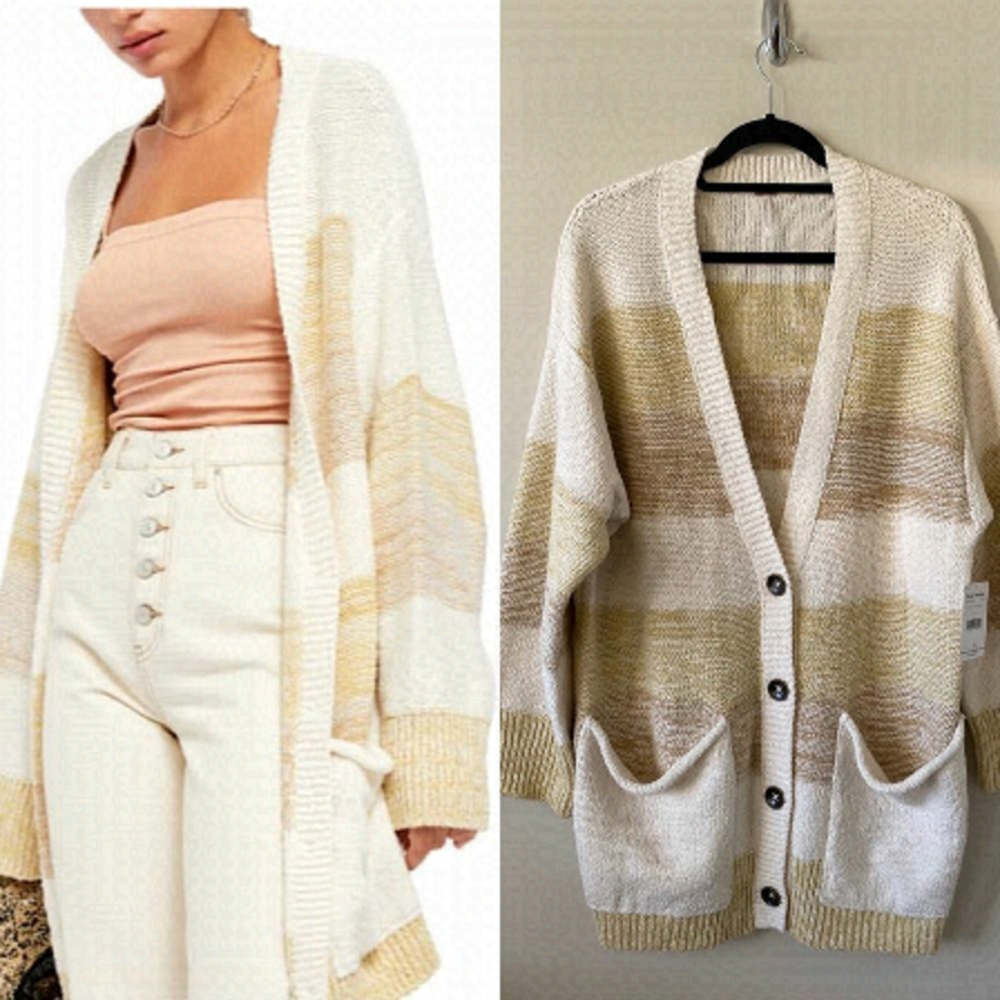 Free People-Stripe Oversized Knit Cardigan (Small)